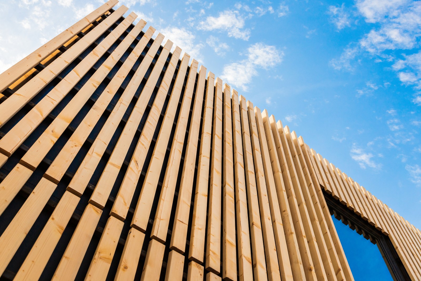 Architectural timber facade with vertical fins